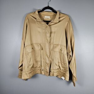 Urban Outfitters Women's Medium Tan Full Zip Oversized Chore Jacket Drawstring